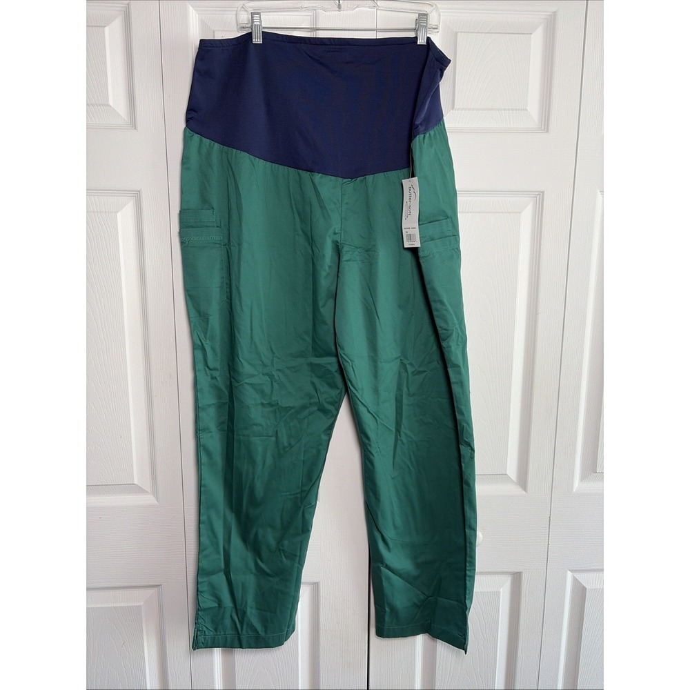 Butter-Soft Stretch Maternity Scrub Pants Womens Size 2X Green Navy Medical Work